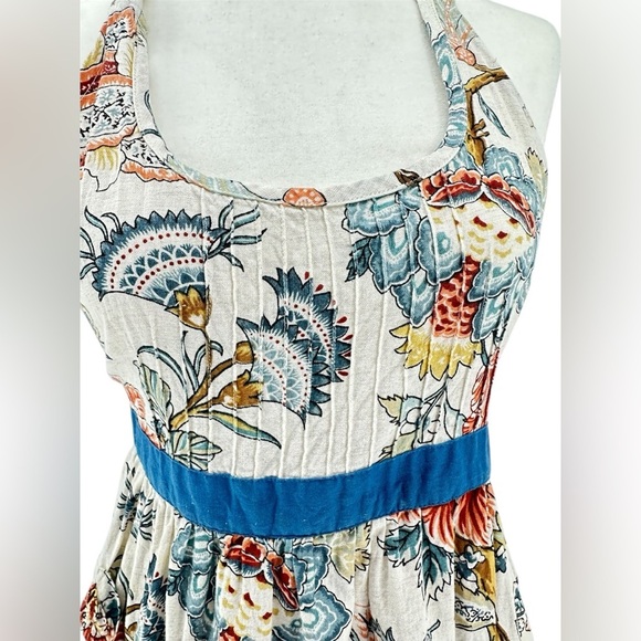 World Market Linen Cotton pleated floral paisley apron with ruffled pocket - Picture 3 of 11